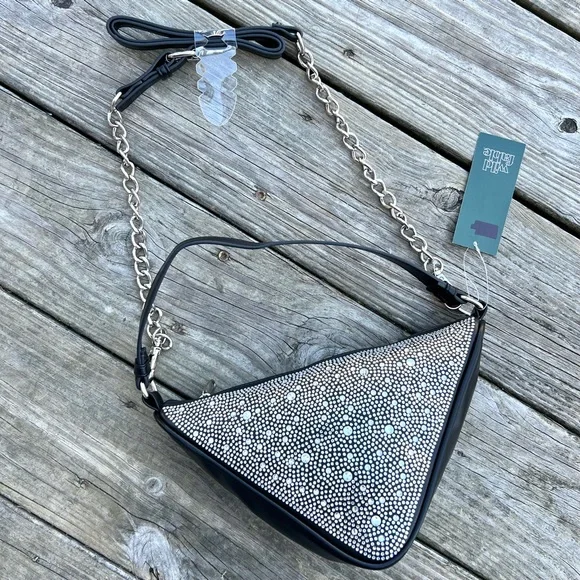NWT Wild Fable Triangle Rhinestone Black Crossbody Handbag - Picture 6 of 16